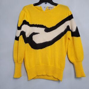 Vtg 90s Maurada Abstract Pop Art Sweater XL Yellow Angora Wool Y2K Eclectic